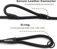 Rope Dog Leash with Two Handles, 6 Foot Heavy Duty Dog Leash with Aviation Aluminum Auto Locking Carabiner, Strong Nylon Pet Lead for Small, Medium, Large Dogs (Black, 6FT-Two Handle)
