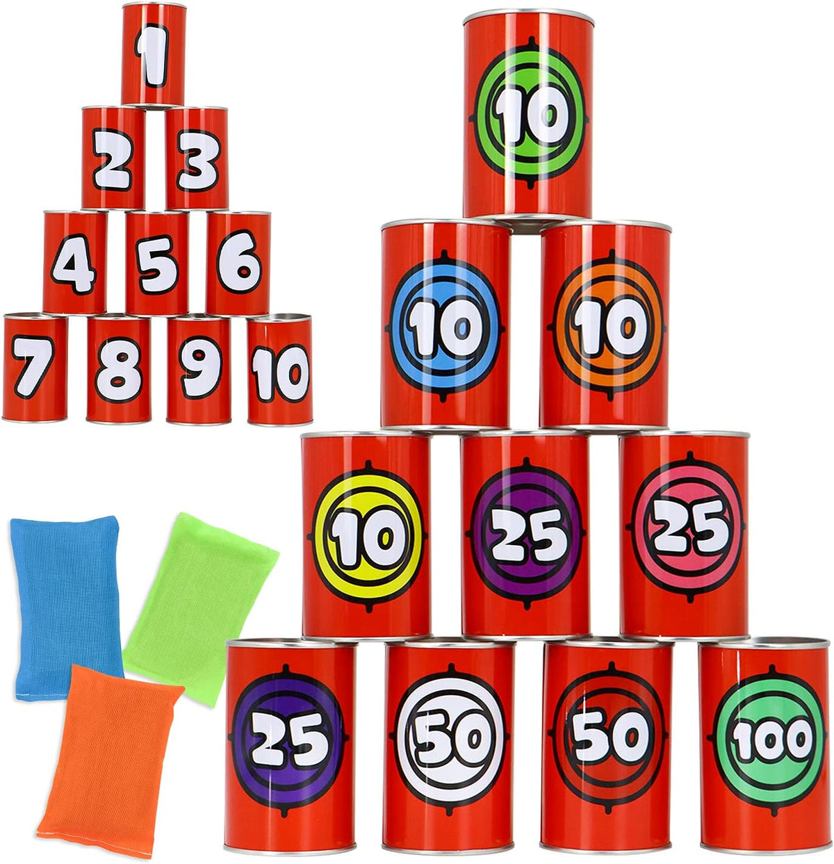 JOYIN 13 Pcs Carnival Bean Bag Toss, Knockdown Can Game Set - Number