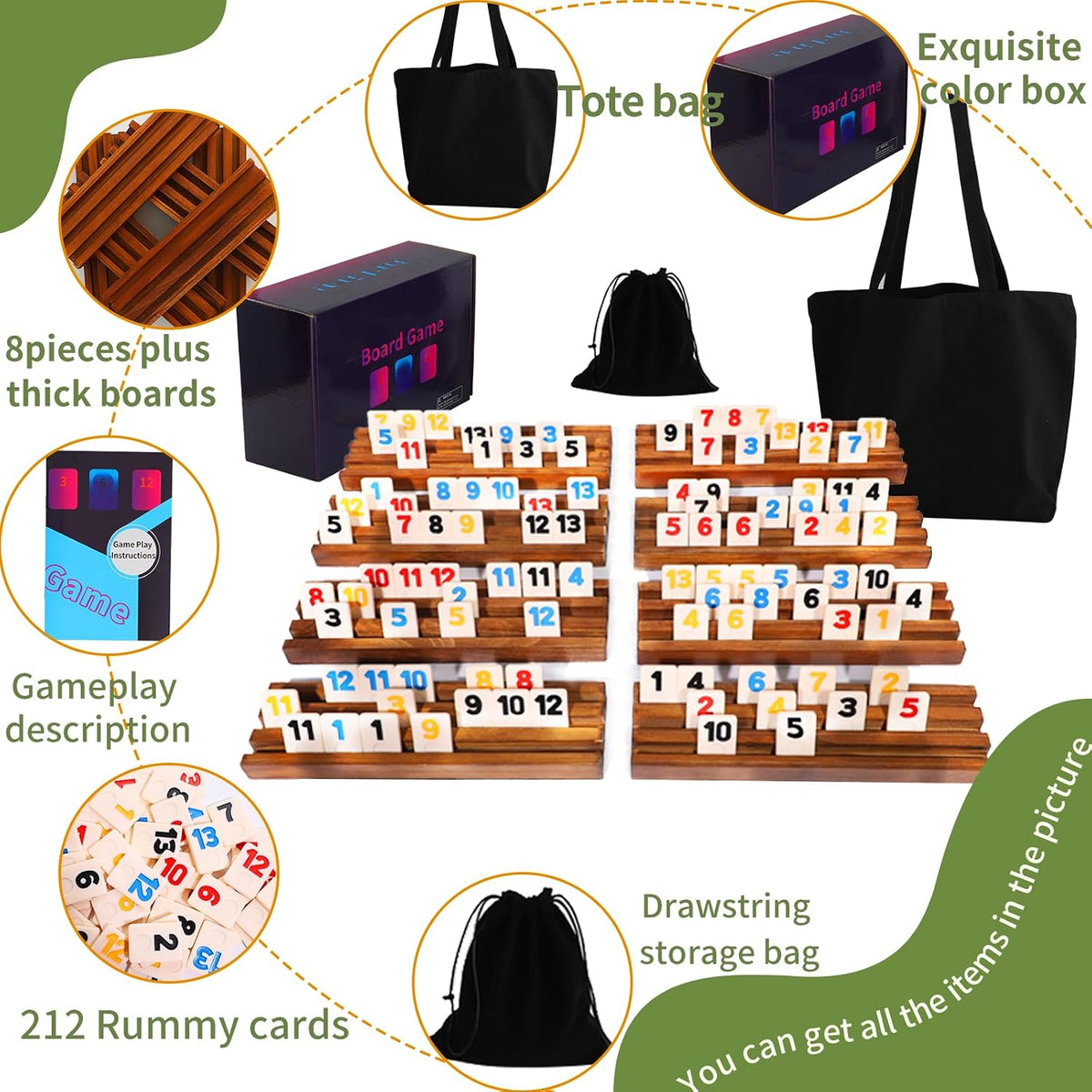 Wahartoly rummy cube tile game with 160 tiles and 6 wooden pine racks - view 5