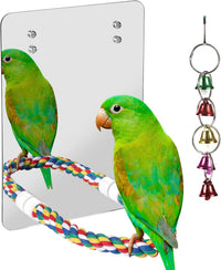 7" Bird Mirror with Rope Perch Bird Toys Swing - 10.6 inch