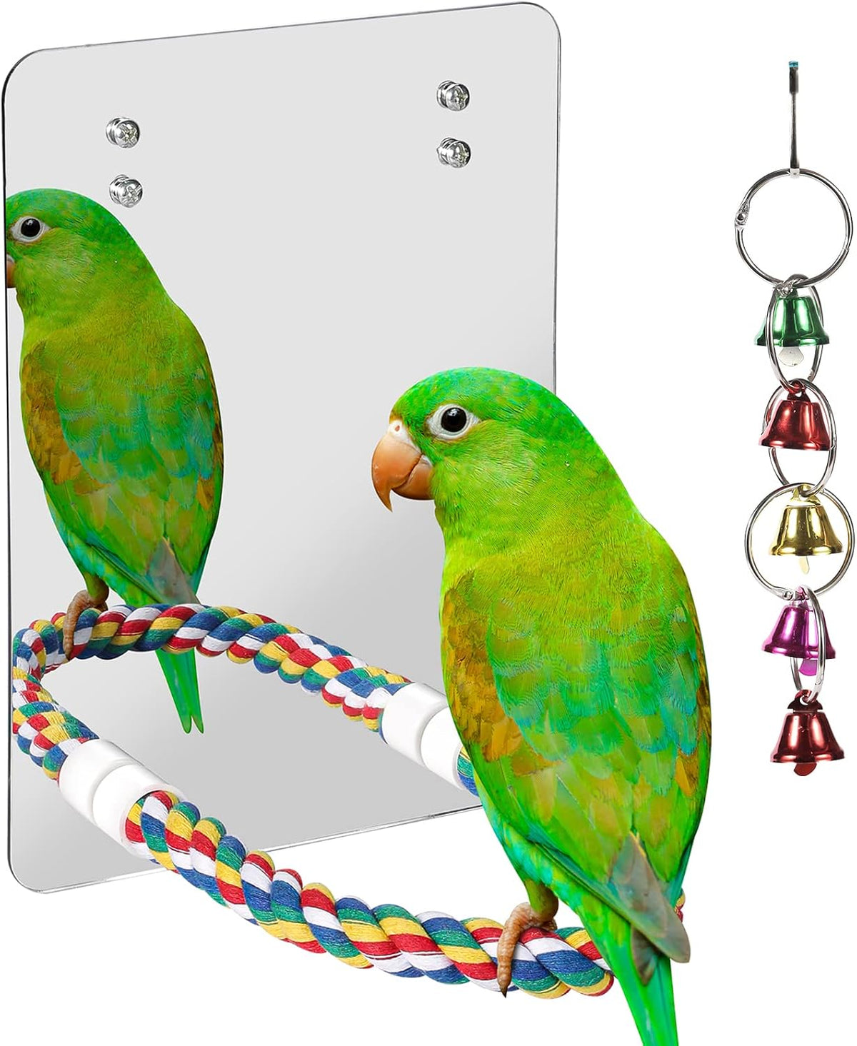 7" Bird Mirror with Rope Perch Bird Toys Swing - 10.6 inch