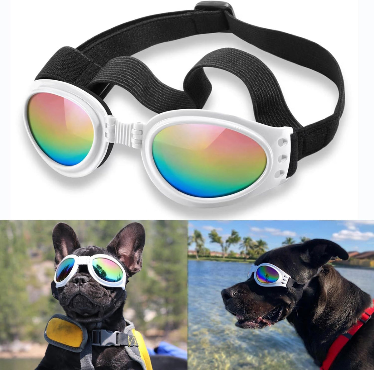QUMY Dog Sunglasses Dog Goggles for Medium Large Breed Dogs Eye - White