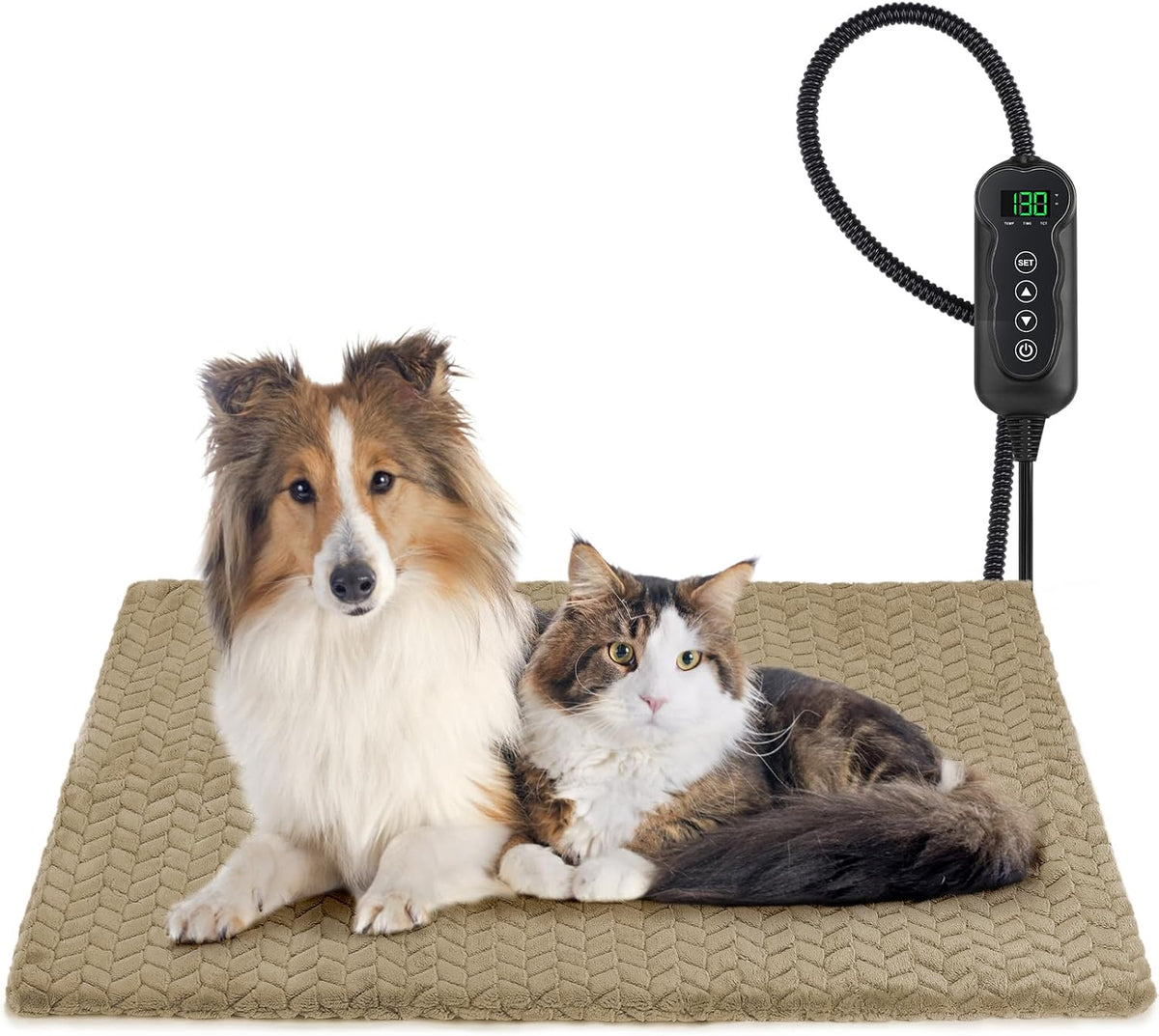 Heated Cat Bed, Waterproof Cat Heating Pad with Timer Temperature Adjustable, Indoor Heated - Brown / Large(35"x24")