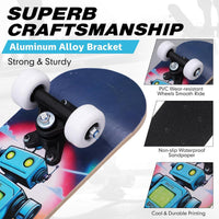 Honoson kids skateboard set with dinosaur print maple deck and black knee pads, elbow pads and wrist - view 24