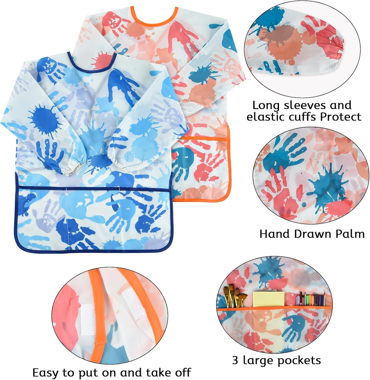 2 Pcs Kids Art Smock Painting Toddler Smock Long Sleeve with 3 - Blue+pink / 2 - image 4
