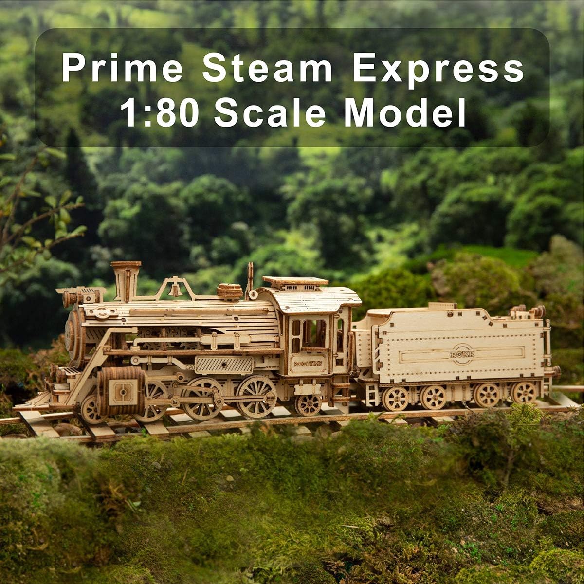 ROKR MC501 3D wooden puzzle mechanical steam express train model kit in 1:80 scale - view 2