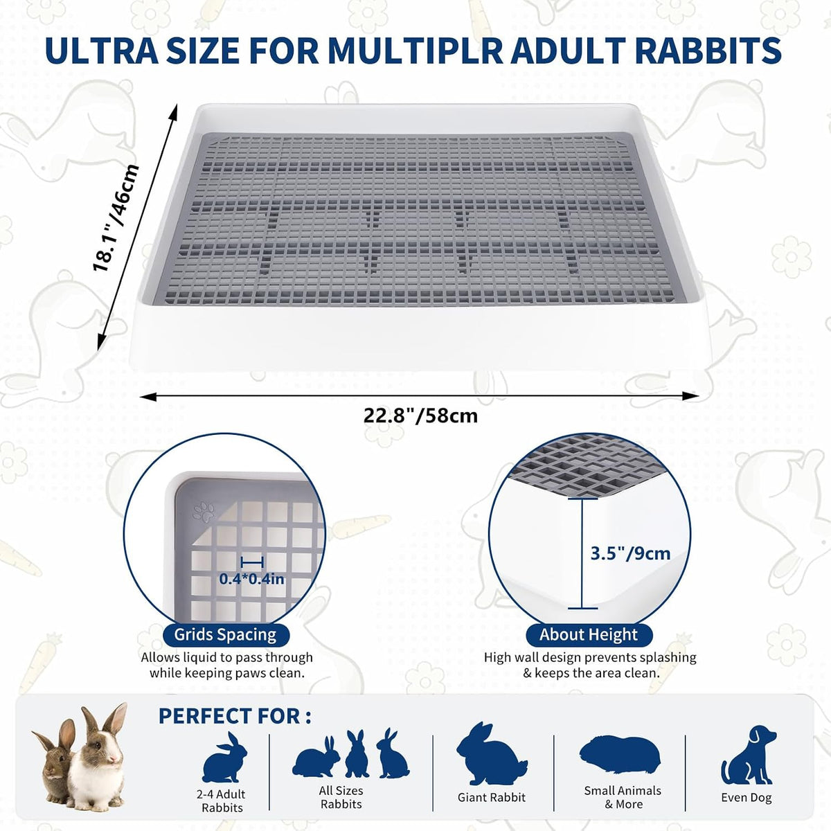 FHTONGE Extra Large Rabbit Litter Box Training Tray with Large Steel - 22x18x3"(58x46x9cm) / Only 0.4" PP Grids - image 4