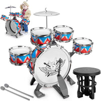 Kids Jazz Drum Set Toys for 3-7 Year Olds - Red-blue