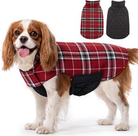 Winter Dog Jackets, Reversible Dog Coat with Leash Hole - Red / S