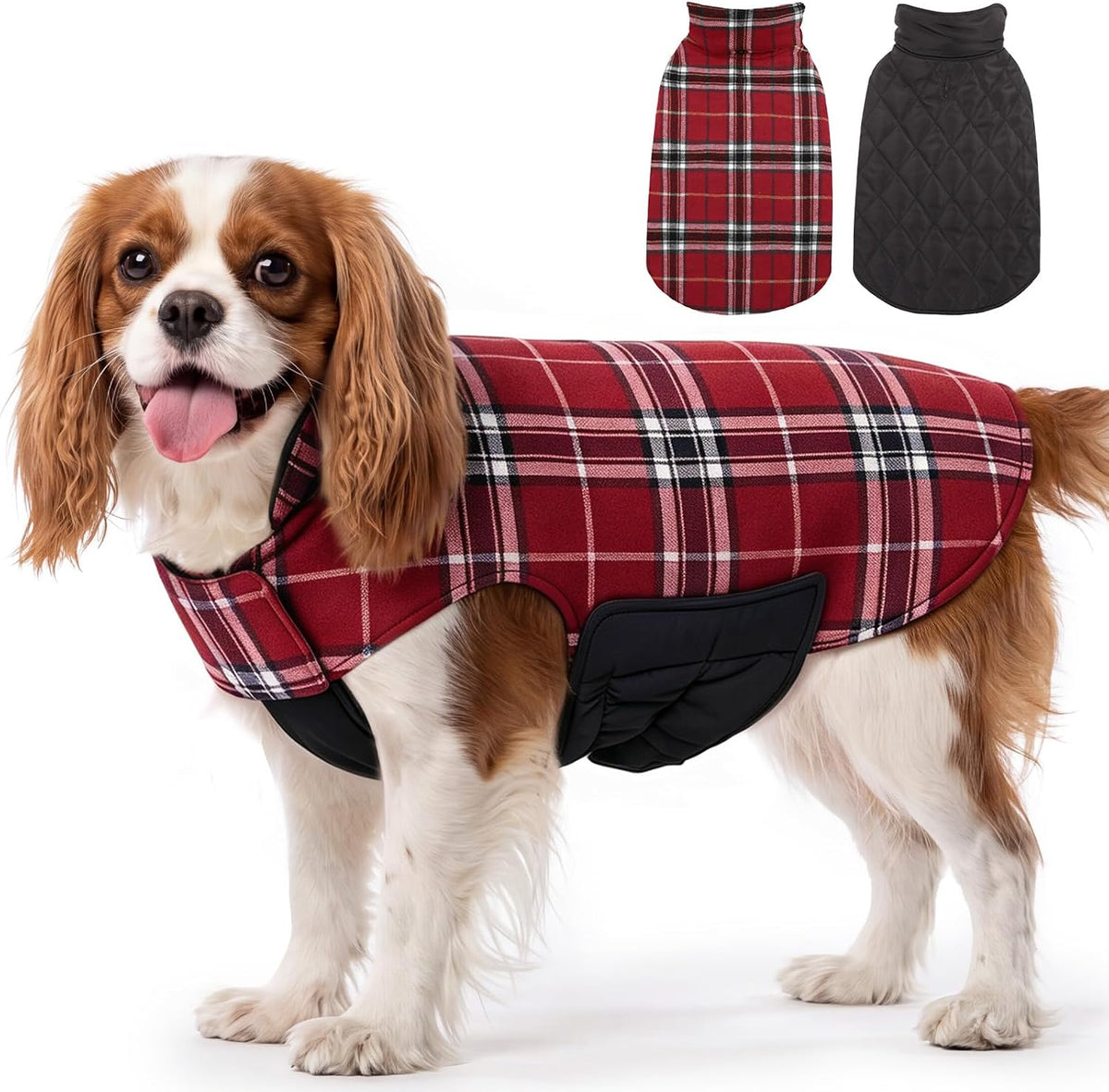 Winter Dog Jackets, Reversible Dog Coat with Leash Hole - Red / S