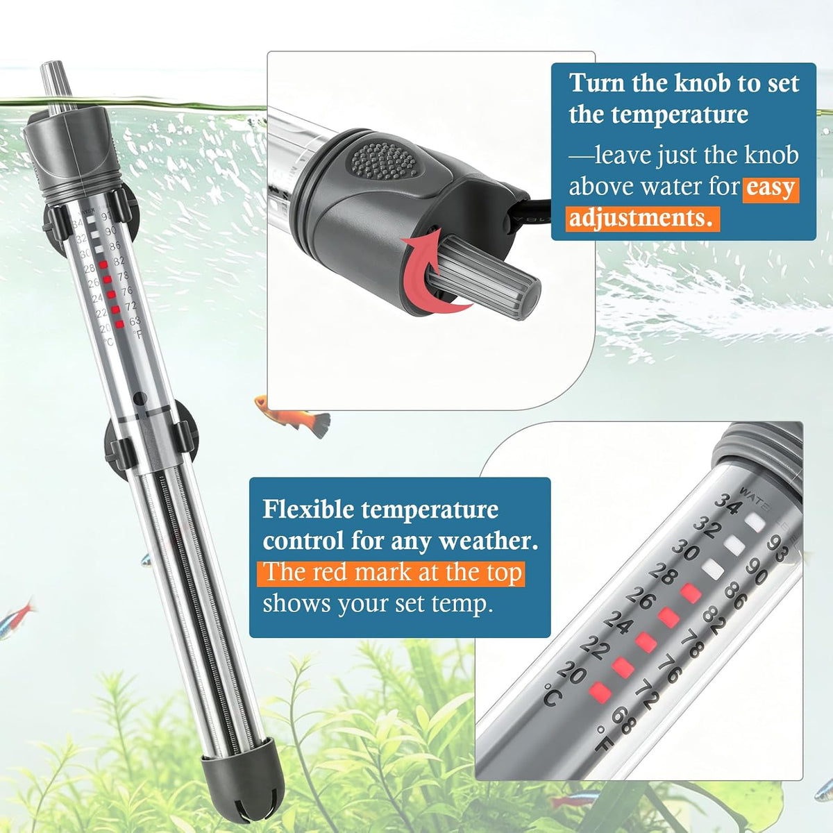 HITOP 50W Adjustable Aquarium Heater - 10.4in-200w - image 3