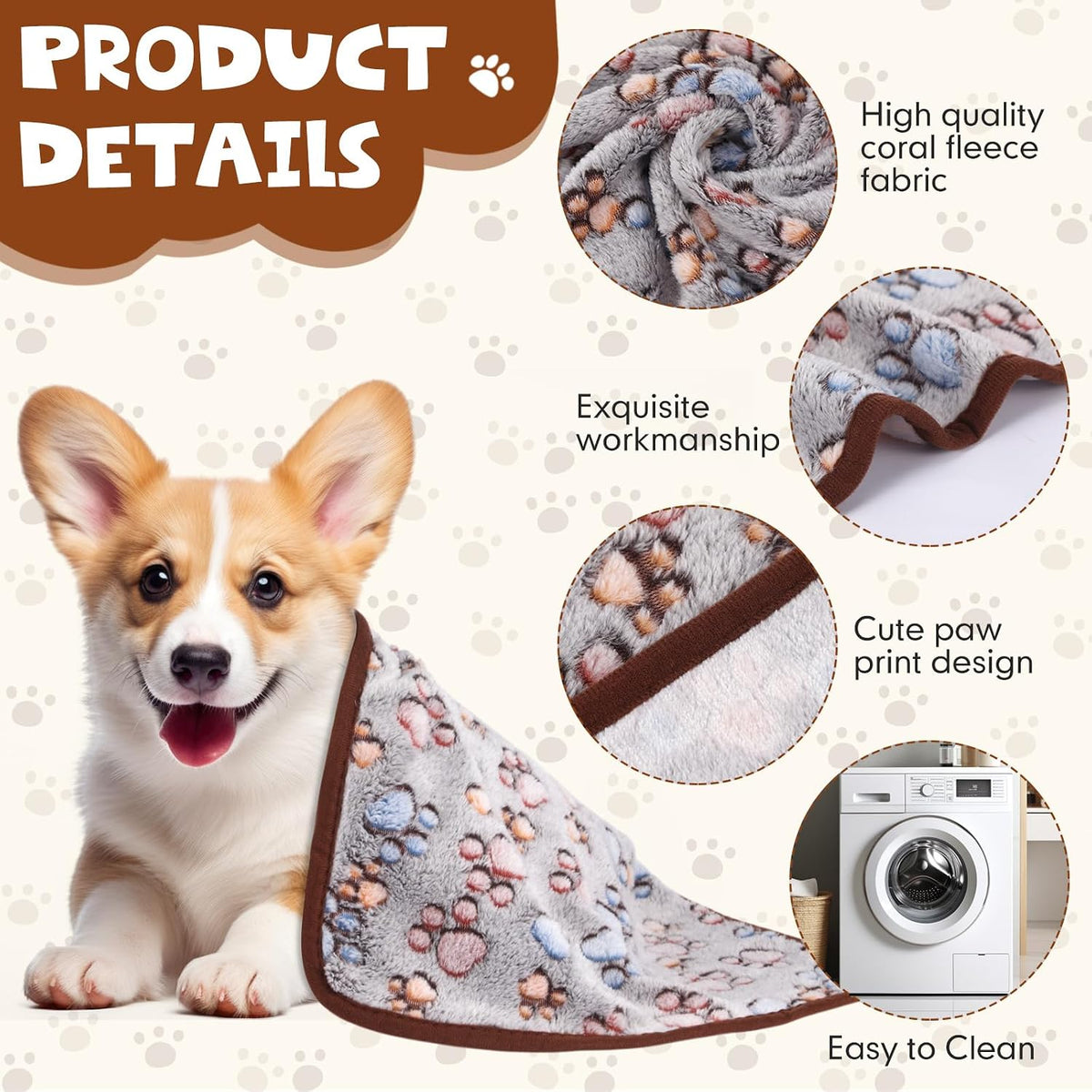 Chumia 40 Pcs Dog Blankets, Pink, Purple - Paw / Black / 1 - image 3