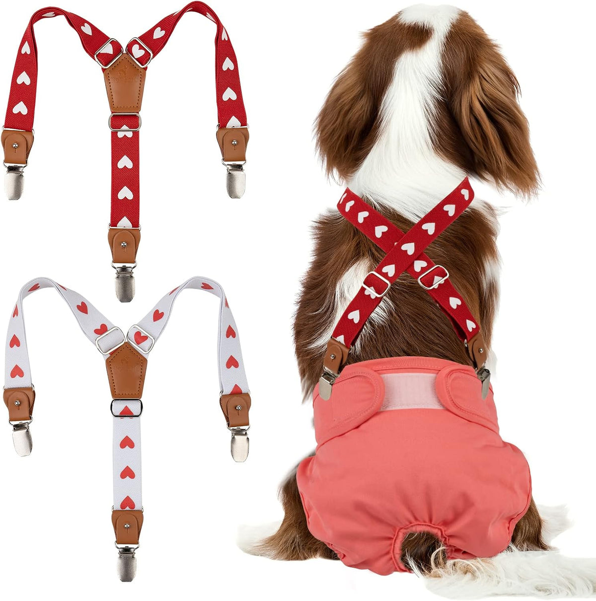 Pet Soft Dog Suspenders 2 Pieces Female Dog Diaper Suspenders - Heart / S/M
