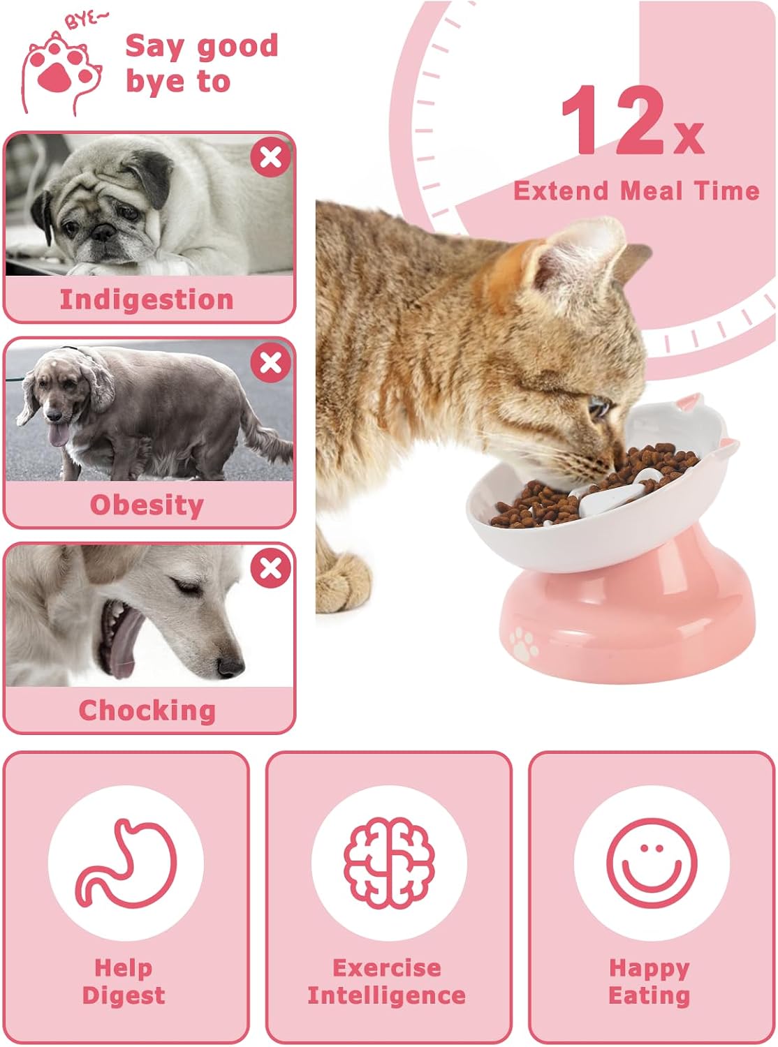 Y YHY Ceramic Cat Slow Feeder - Pink / 6 inches - image 2