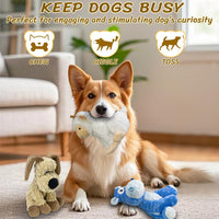 Squeaky Stuffed Dog Toys, Chew Dog for Large Medium Small Breeds – Essentials for Dogs - Blue&Khaki&White - image 4