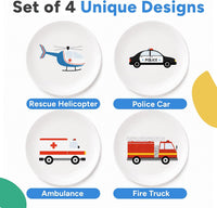 Tiny Expressions Construction Plates for Toddlers, 10" Set of 4 - Multicolor / Emergency Vehicles - image 2
