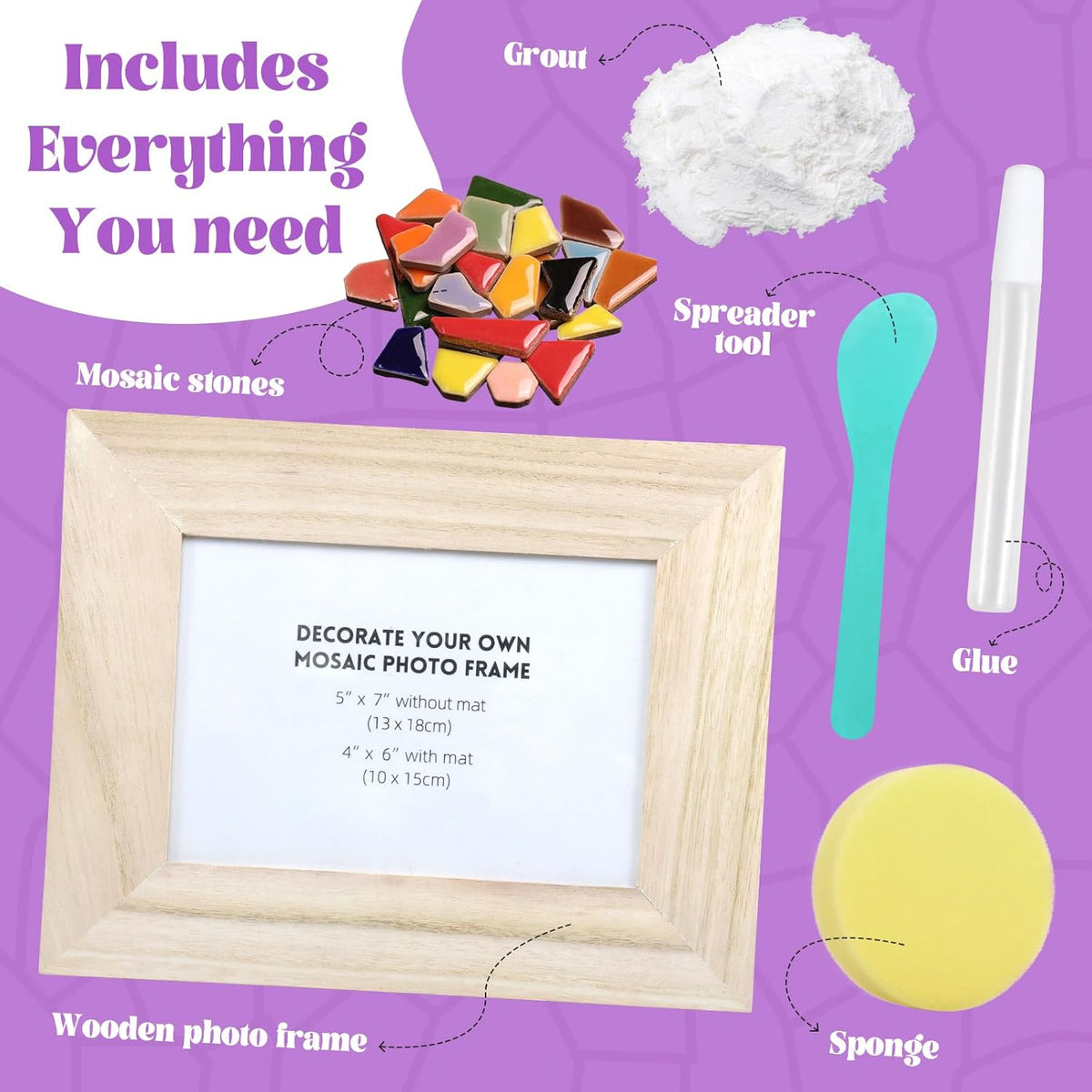 goldentime DIY mosaic picture frame kit with wooden frame, tiles, glue and grout - view 6