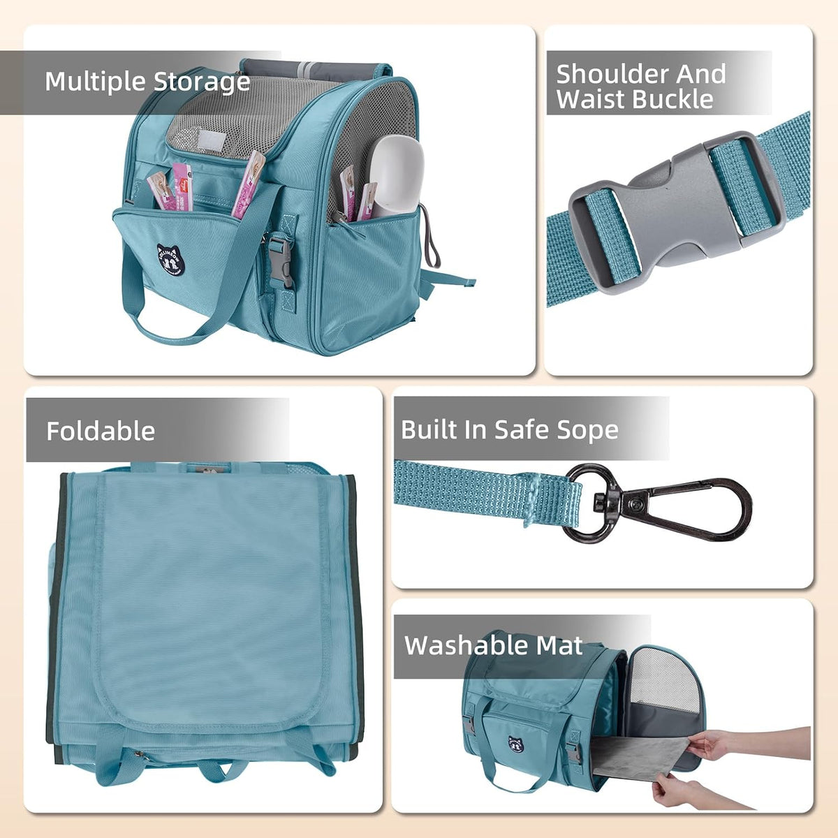 Expandable Large Cat Carrier Backpack, Supports up to – Essentials for Dogs - 16.5"L x 9.0"W x 13.4"H / Polar Blue - image 2