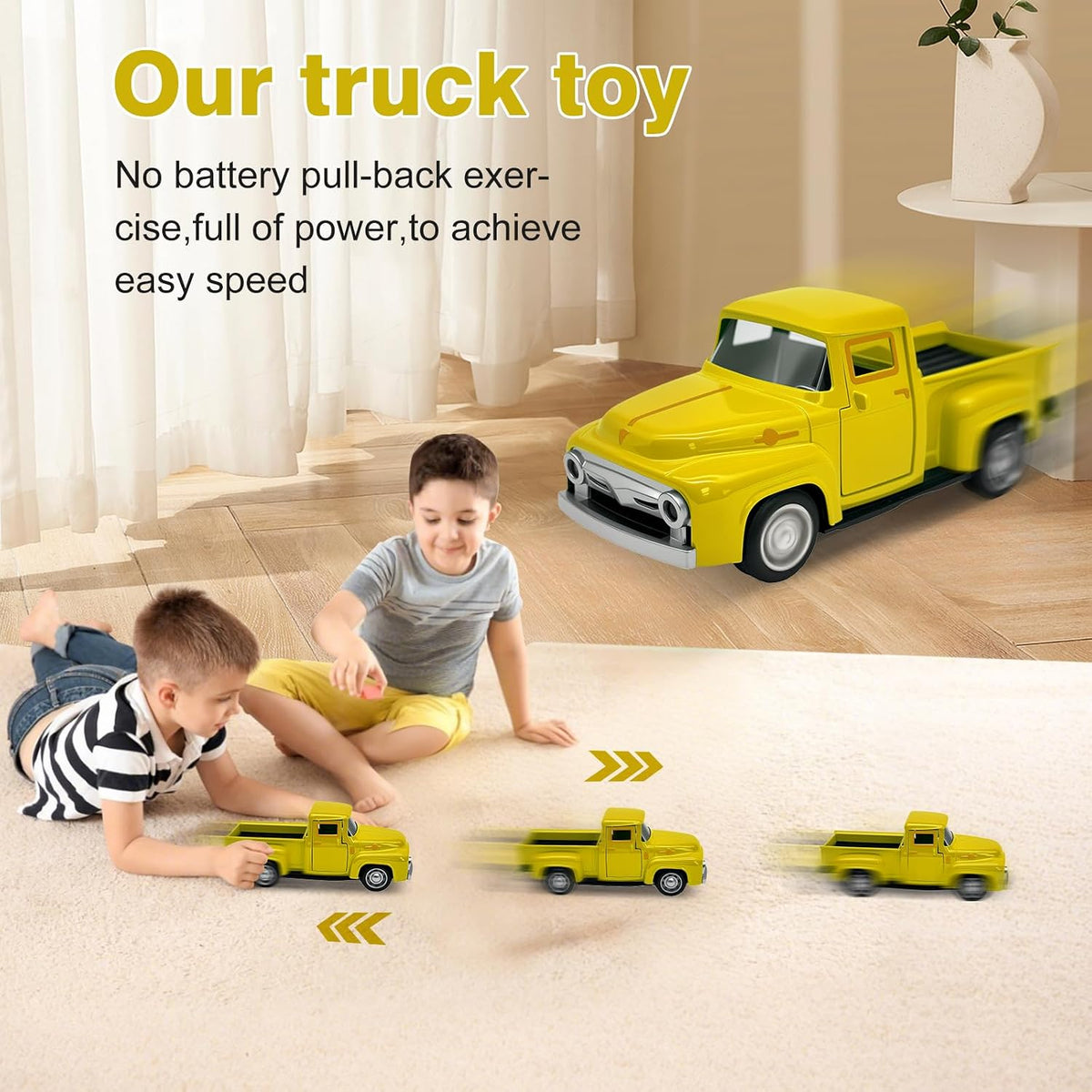 Little Blue Truck Toy,1:32 Pull Back Cars Toy for Kids Boys Girls – Fun for Kids & Family - Yellow - image 2