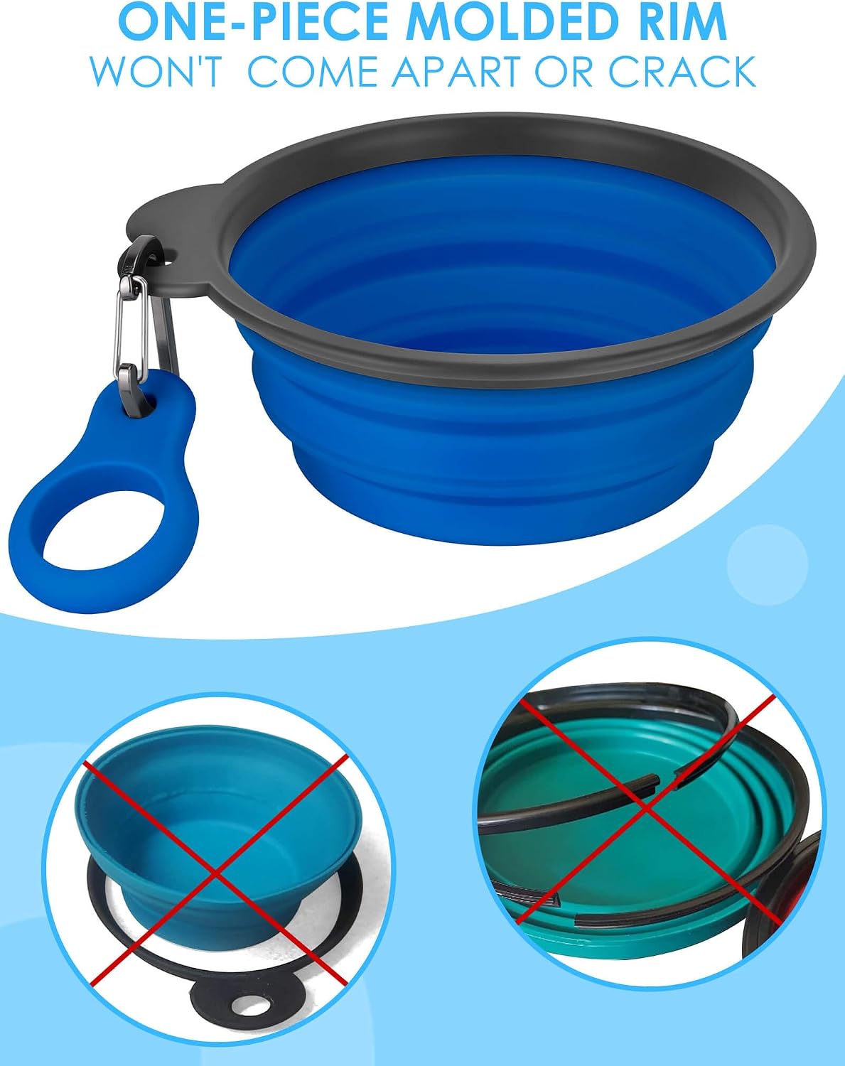 2 Pack Collapsible Dog Bowls with Bottle Carrier – Essentials for Dogs - Large (Pack of 2) / 6. Gray & Navy Blue - image 4