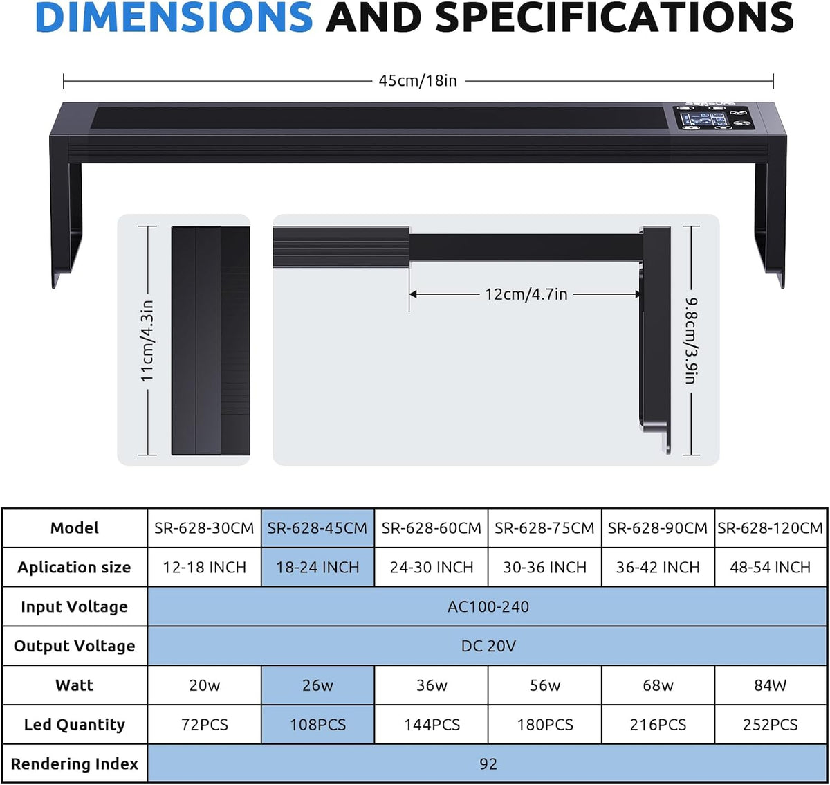 SEAOURA 24/7 LED Aquarium Light for 12-18 Inch Fish Tank Plant - for 18-24 inch tank - image 3