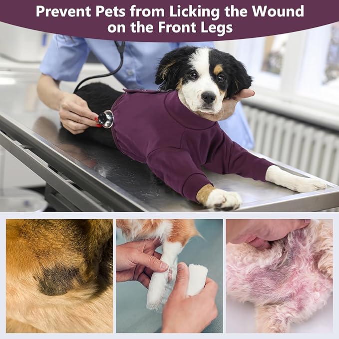IDOMIK Dog Recovery Suit, Dog Surgery Recovery Suit Front Legs, Comfy Joint Leg Sleeves After Surgery, Elbow Braces Protector for Leg Injuries & Joint Pain, Cone Collar Alternatives,Purple,2XL