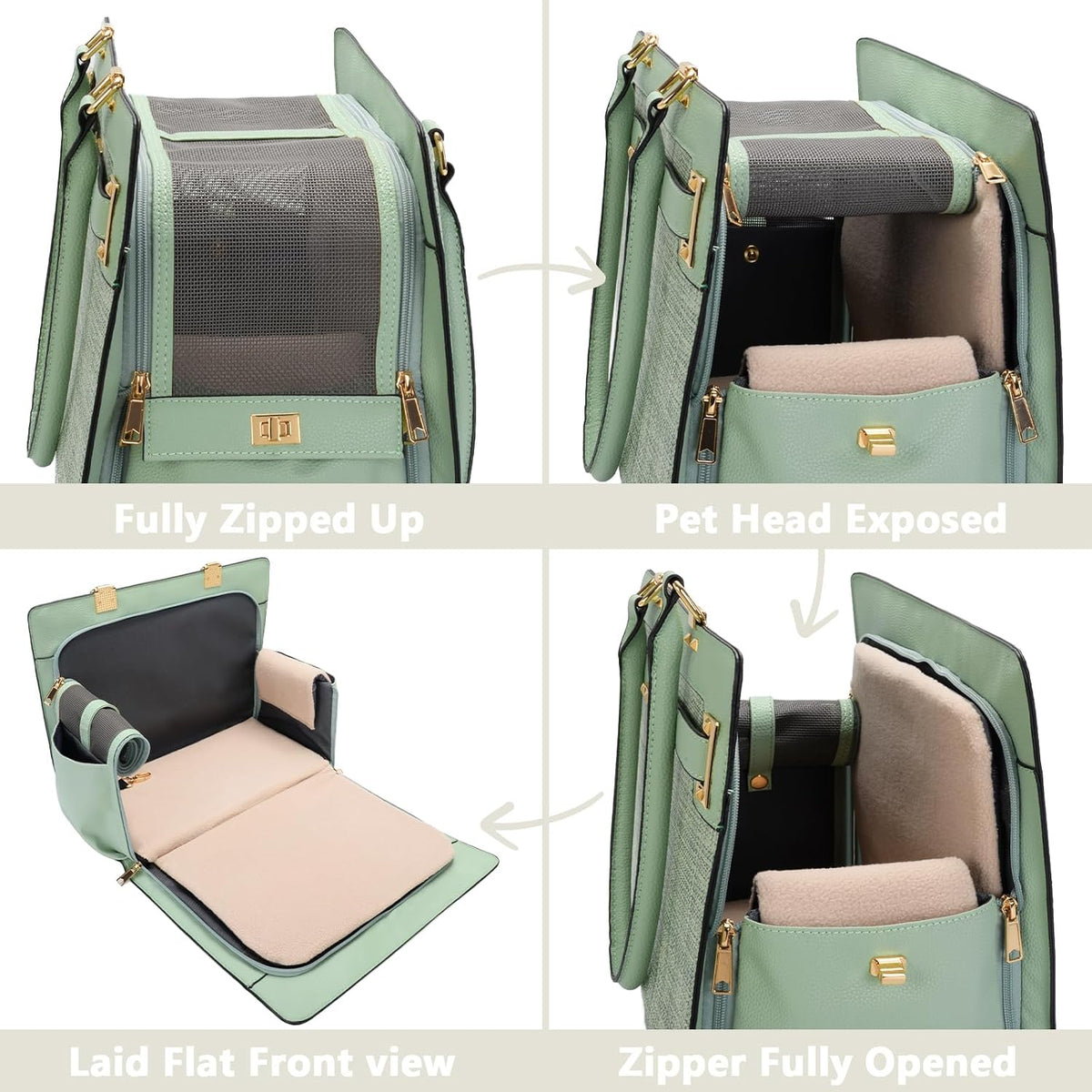 2-in-1 Stylish Dog Purse Carrier Travel Tote Bag for Small Dogs Cats - Green / 15" L x 7.5" W x 12.2" H - image 4