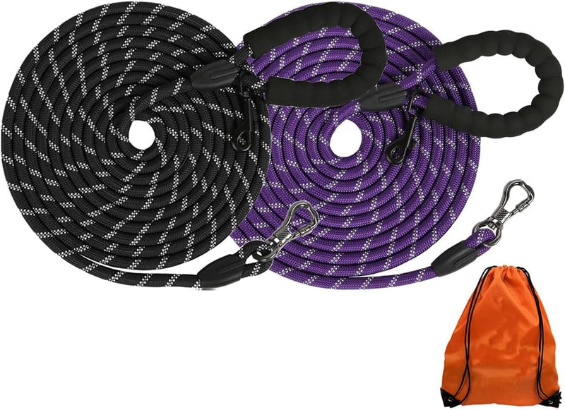 Long Dog Leash for Dog Training 16FT/20FT/30FT/50FT/100FT - 30 Foot / 2 Pack Black&Purple