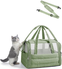 BAGSMART Cat Carrier Soft-Sided Puffy Quilted Collapsible Pet Travel - Sage Green / 18.1"L x 11.0"W x 11.0"H