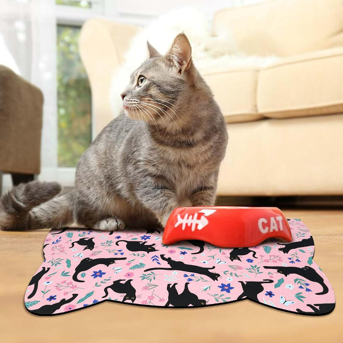 Cat Food Mats for Floor, Dog Pet Water Bowl Feeding Placemats for Food and Water Grey 17.7 * 9.8 - Dark Pink / 17.7"L x 9.8"W - image 3
