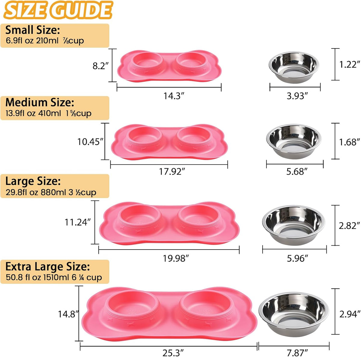 Hubulk Pet Dog Bowls 2 Stainless Steel Dog Bowl with No Spill - Pink / Small - image 4