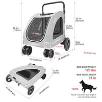 Large Dog Travel Stroller with 4 Heavy Duty Wheels Pet Stroller with Adjustable Handle - Double Doggie Capacity Jogger Wagon with Back Front Door for Small Medium Large Dogs (Grey)
