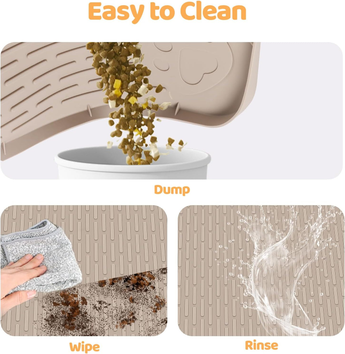 Cat Food Mat Extra Large Silicone Pet Bowl Mat 40''x28'' - Khaki / 34"L x 22"W - image 3