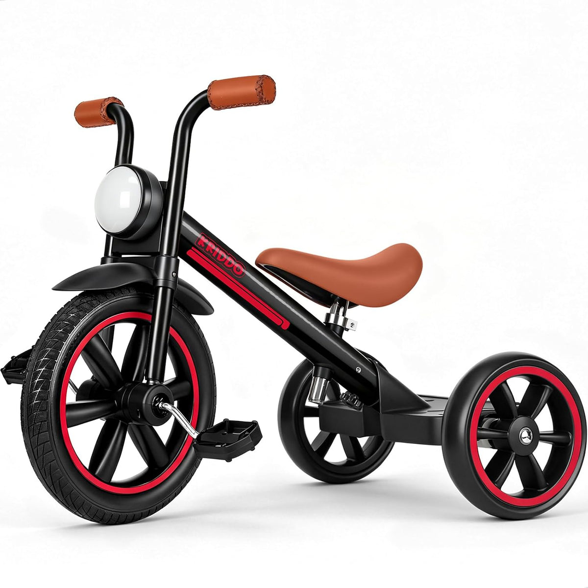 KRIDDO Tricycle for Toddlers 2-5 Years: Rubber Front Wheel - Black