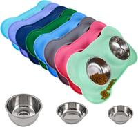Dog Bowls 2 Stainless Steel Bowl for Pet Water and Food Feeder - 28½ oz ea / Green