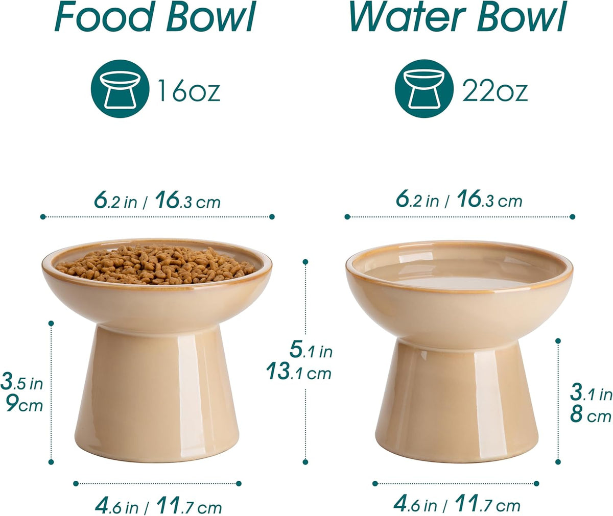 vancasso 2-Pack 6.2" Wide Elevated Cat Bowls - Brown / Food & Water Bowl Set - image 2
