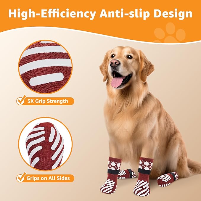 LOOBANI Dog Socks to Prevent Licking Paws - Dog Socks for Hardwood Floors Anti Slip for Traction Control - Dog Grippy Socks for Senior Dog Small Medium Large Dogs on Tile Floors, Red M