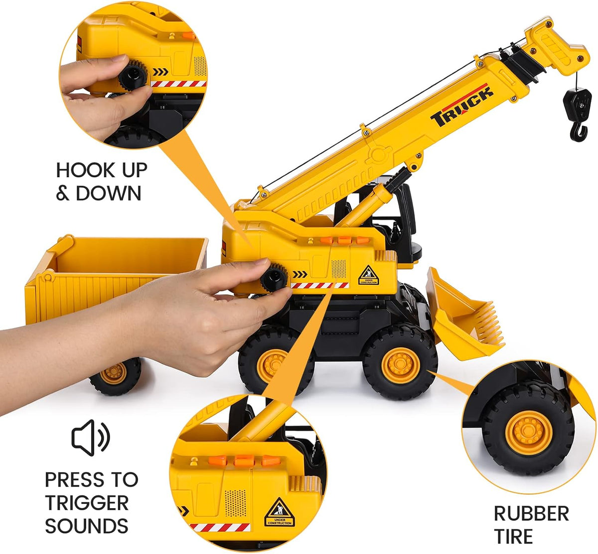 SASBSC 3-in-1 big crane truck toy with extended boom, rope hook and friction wheels - view 8