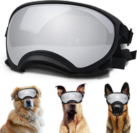 Medium Dog Sunglasses with Adjustable Strap UV Protection - Large size-Black frame silver lenses