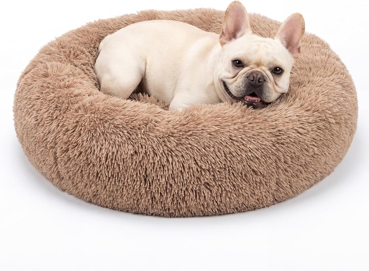Small Calming Dogs Bed for Small Dogs Anti-Anxiety Machine Washable - Brown / 30 inches