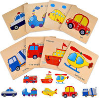 8pcs Wooden Puzzles for Toddlers 1-3, Toddler Puzzles Ages 2-4 – Fun for Kids & Family - Vehicle Theme