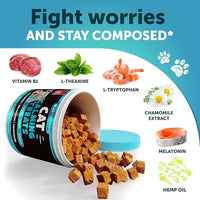 Hemp Cat Calming Treats for Stress & Anxiety Relief - Cat & Kittens - Melatonin - Storm Anxiety, Сomposure, Grooming, Separation, Veterinary Visits, Travel Care - Calming Aid with Hemp Oil - 135 Chews