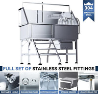 Professional 46" Dog Washing Station, Stainless Steel Dog Bathing Station, Height Adjustable Dog Wash Station, Storage Drawer, Upgrade Parts, Home, Commercial (Left Step)