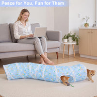 Glittme Cat Tunnel, Cat Tunnels for Indoor Cats - Blue Daisies - image 2