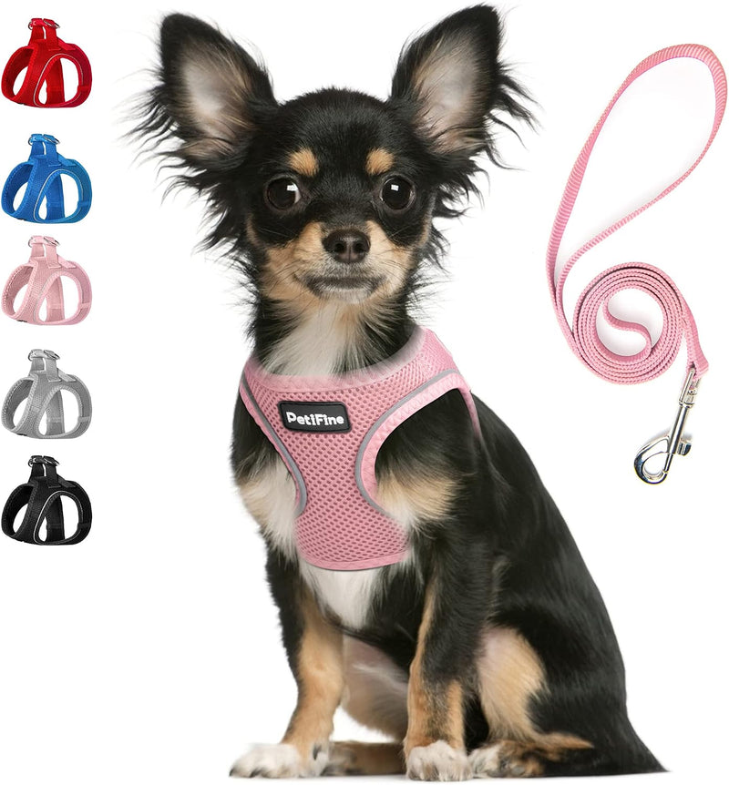 Small Dog Harness and Leash Set Breathable Step-in Puppy Cat Harness - XS | Neck: 12.2''-13'' Chest:14.2''-16.1'' | / Pink