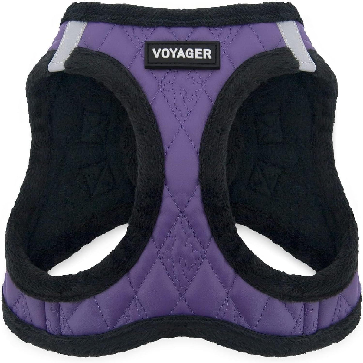 Voyager Step-in Plush Dog Vest Harness -Beige Plush - Purple Faux Leather / S