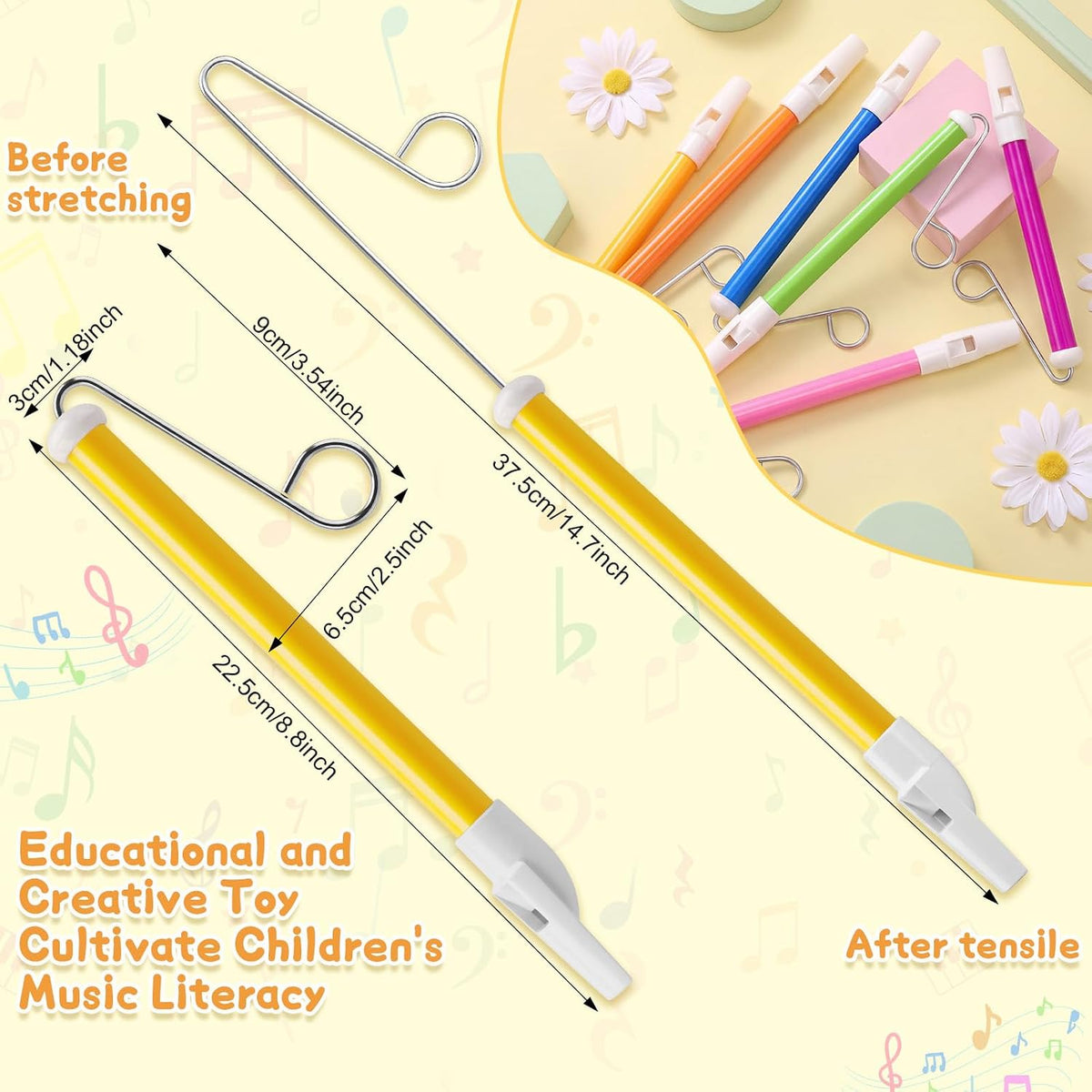 Boao 3 Pcs Slide Whistle Kid Toy, Blue, Yellow, Purple - 12 / Yellow, Purple, Blue, Pink, Orange, Green - image 2