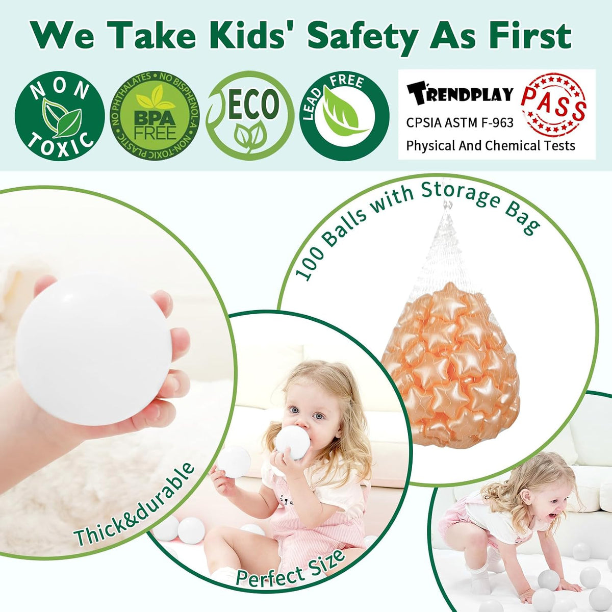 TRENDPLAY 100 star-shaped plastic ball pit balls in pearl gold with storage bag - view 18