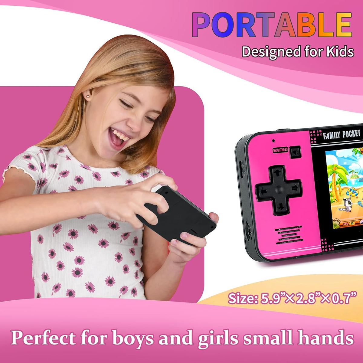 Handheld Game for Kids -Preloaded 220 Retro Video Games - Black+pink - image 4