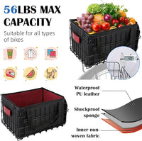 Bike Basket Rear, Folding Bicycle Basket with Removable Waterproof Liner Bag, Rear Bike Cargo Rack, Bike Accessories Frame Basket for Adult Women Men Carrying Dogs,Pet,Grocery,Quick Release Design